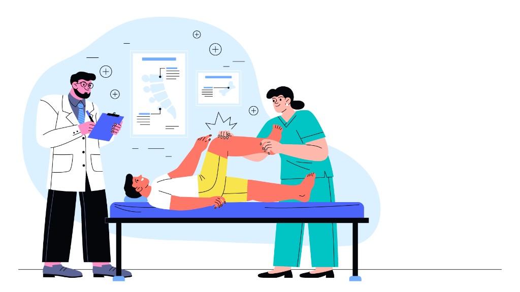 Illustration: doctor and therapist with a patient